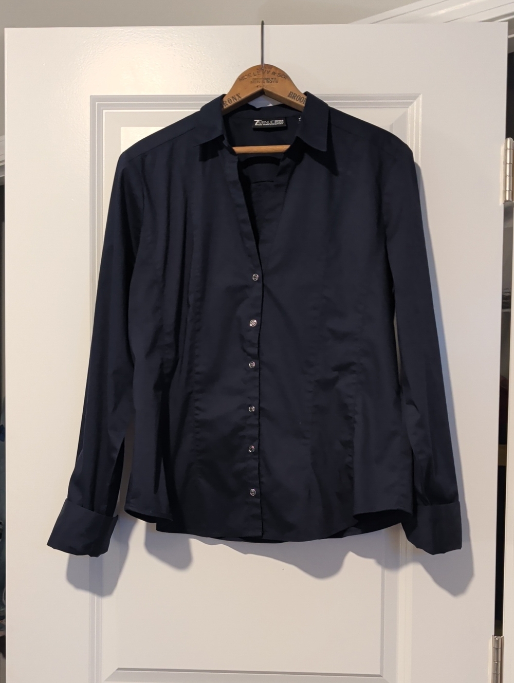 New York & Company Navy Blue Women's Dress Shirt - Classic Button Front